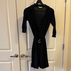 EUC Lacoste 100% Knit Cotton 3/4 Sleeve Black Belted Dress Size EU 32